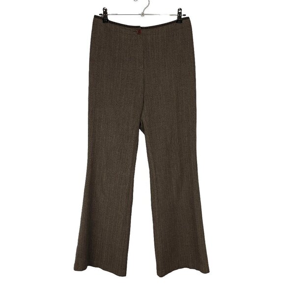 MARKS & SPENCER Herringbone Soft Flared Academia Office Grey Brown pants sz M - Picture 1 of 8